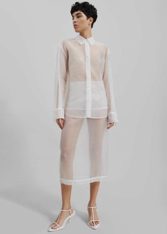White Tops Women Peri Sheer Shirt - White The Frankie Shop