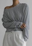 White Women The Frankie Shop Neha Cropped Top - Navy Stripe Tops