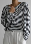 White Women The Frankie Shop Neha Cropped Top - Navy Stripe Tops