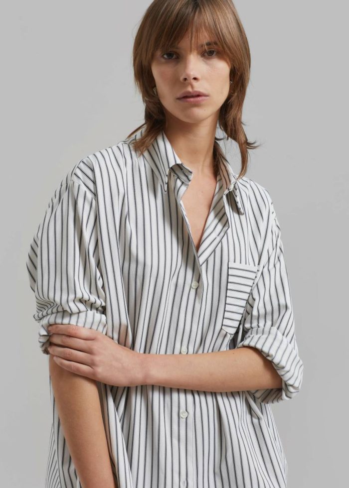 White Women The Frankie Shop Tops Rine Pocket Shirt - White/Black Stripe