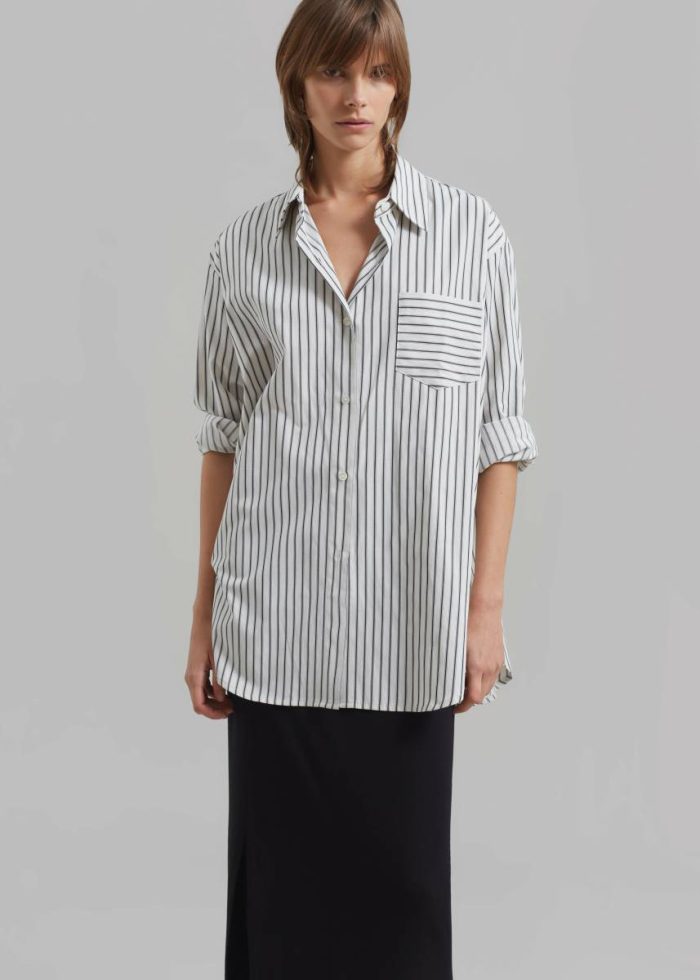White Women The Frankie Shop Tops Rine Pocket Shirt - White/Black Stripe