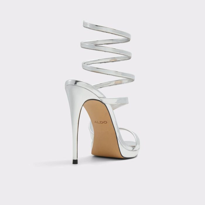 Women Aldo Katswirl Silver Women's Strappy Sandals Heels Silver