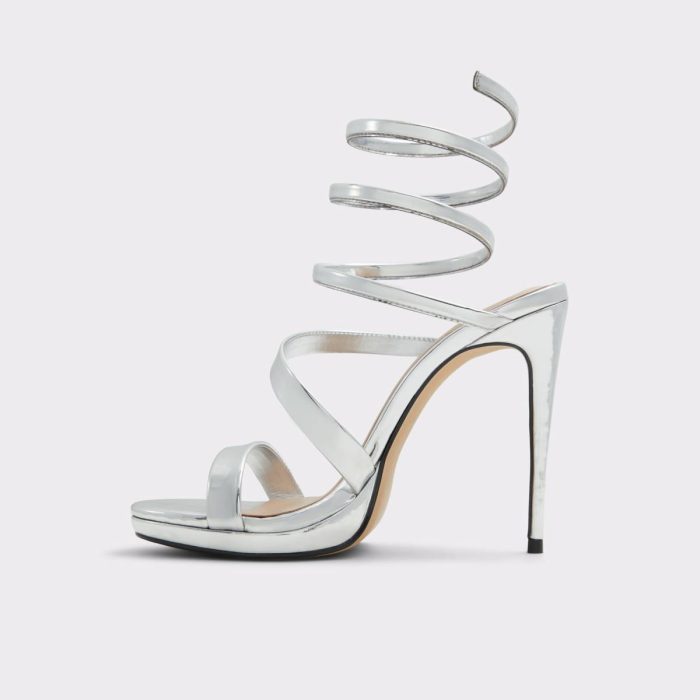Women Aldo Katswirl Silver Women's Strappy Sandals Heels Silver