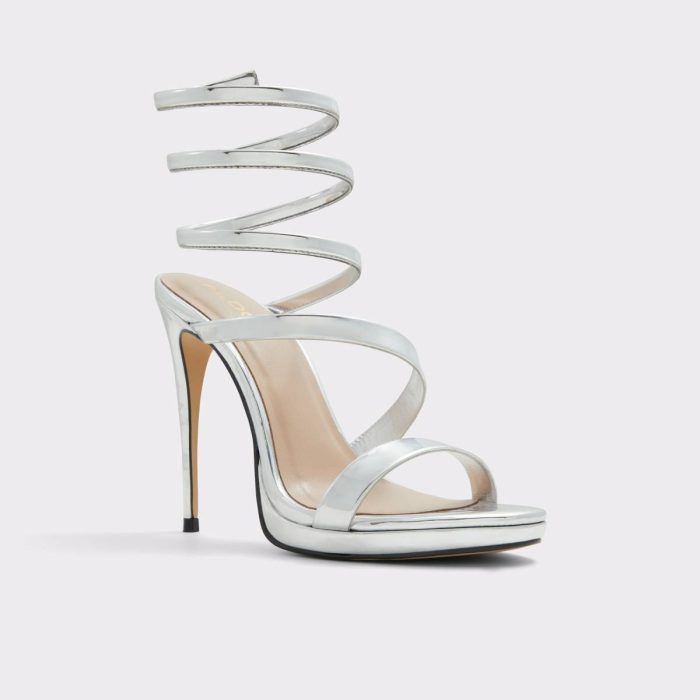 Women Aldo Katswirl Silver Women's Strappy Sandals Heels Silver