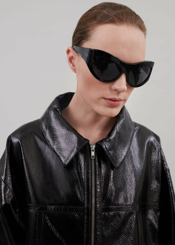 Women Arbor Crackled Faux Leather Jacket - Black The Frankie Shop Black Outerwear