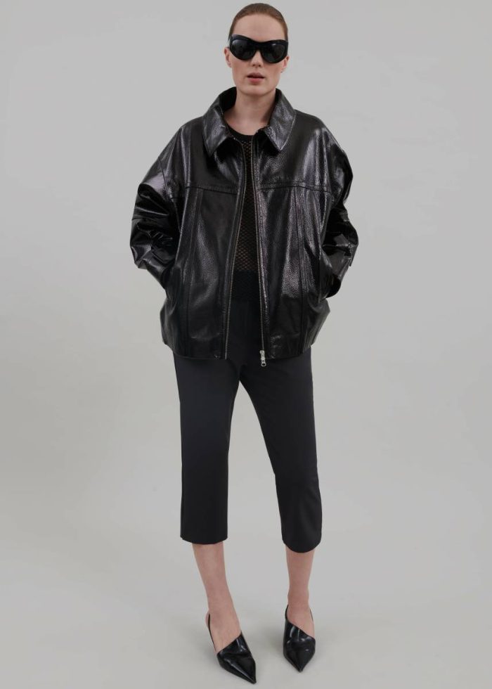 Women Arbor Crackled Faux Leather Jacket - Black The Frankie Shop Black Outerwear