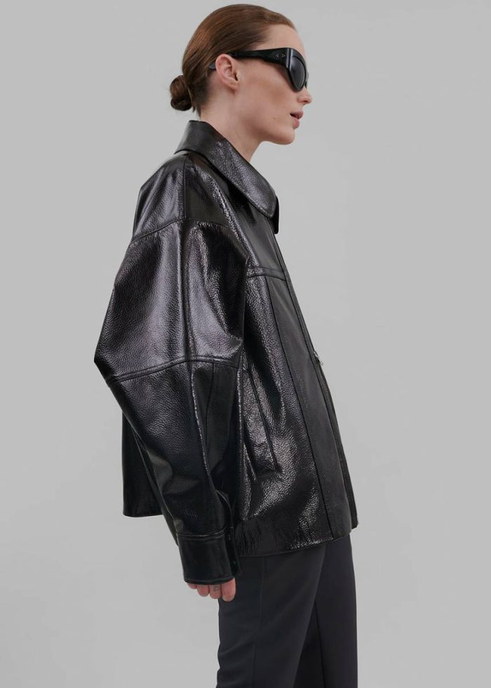 Women Arbor Crackled Faux Leather Jacket - Black The Frankie Shop Black Outerwear
