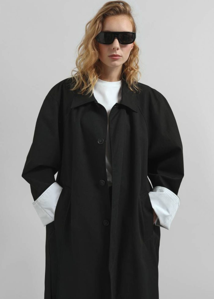 Women Black Arlise Oversized Trench Coat - Black The Frankie Shop Outerwear