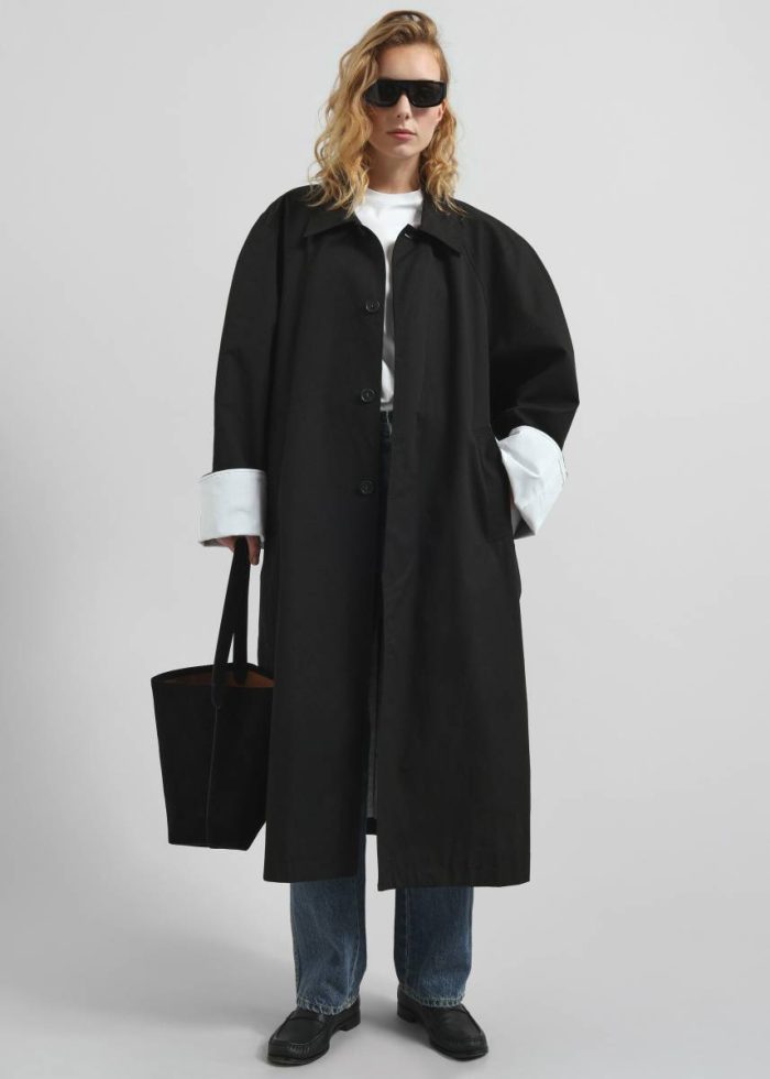 Women Black Arlise Oversized Trench Coat - Black The Frankie Shop Outerwear