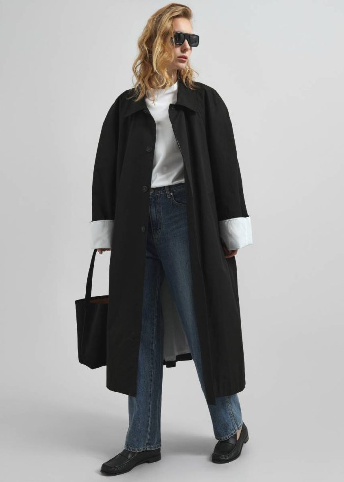 Women Black Arlise Oversized Trench Coat - Black The Frankie Shop Outerwear
