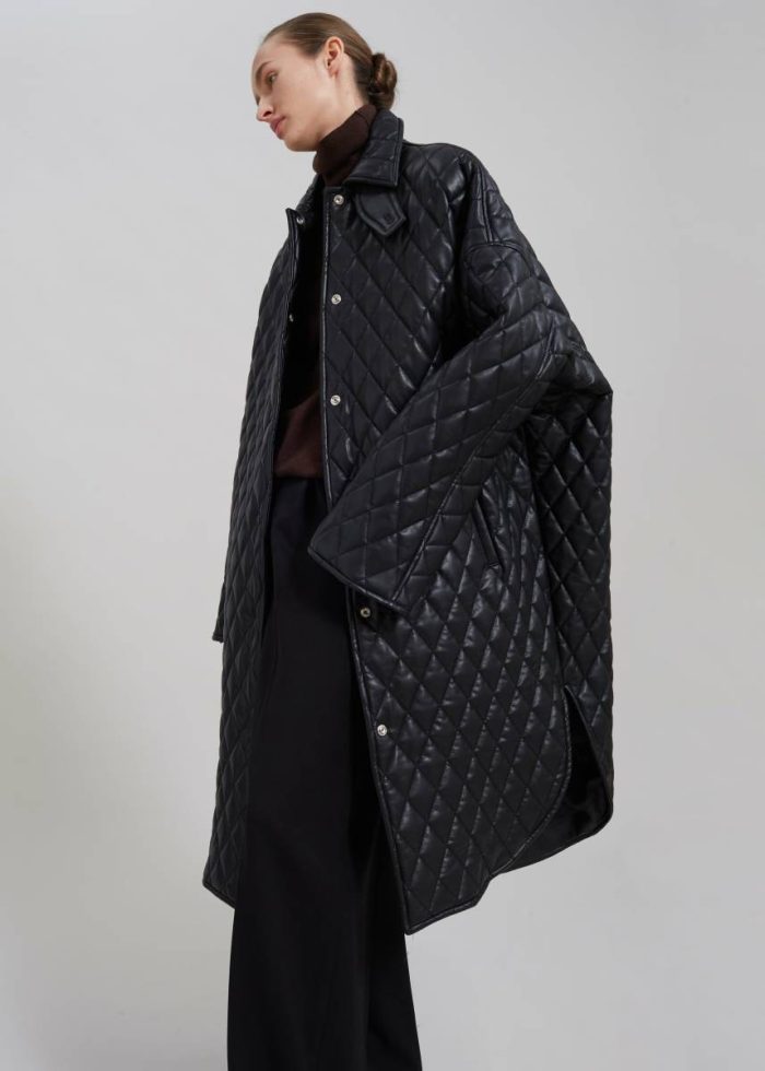Women Black The Frankie Shop Montana Quilted Faux Leather Coat - Black Outerwear
