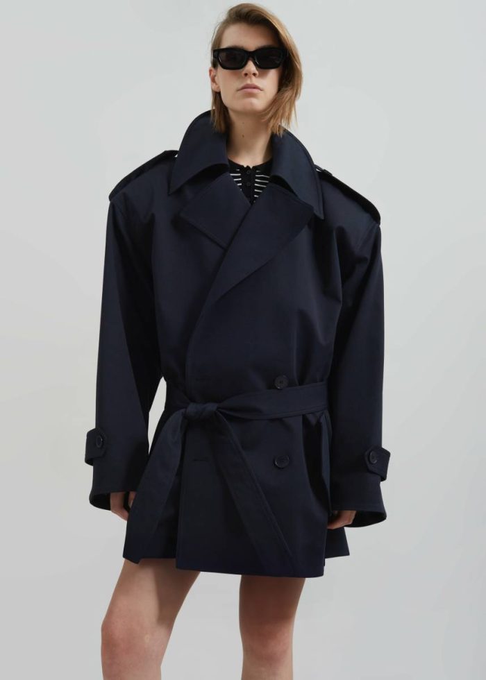 Women Blue Zurich Oversized Short Trench - Navy The Frankie Shop Outerwear