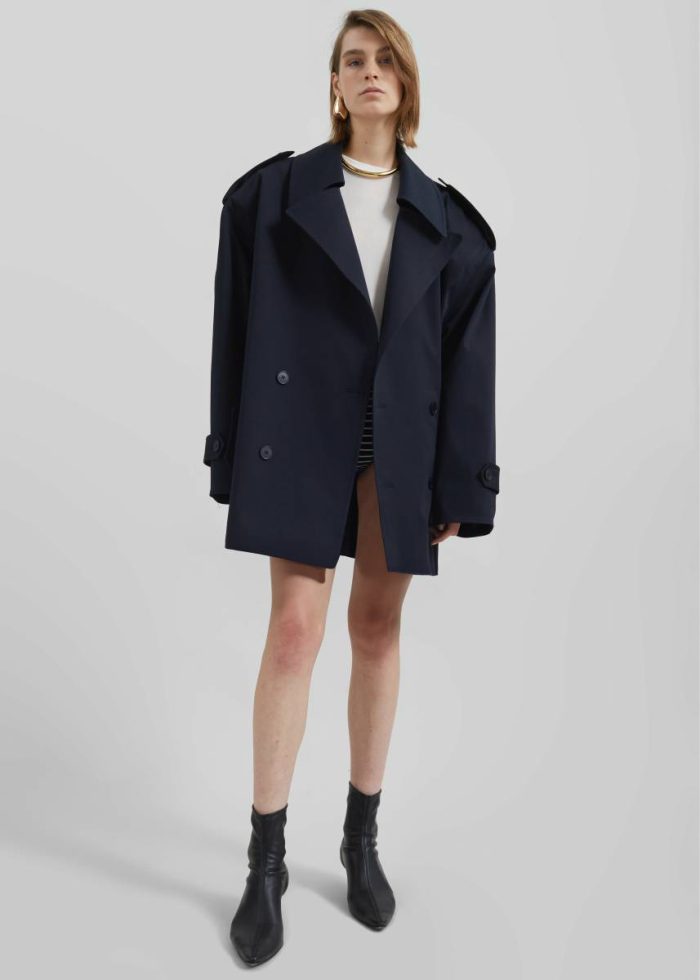Women Blue Zurich Oversized Short Trench - Navy The Frankie Shop Outerwear