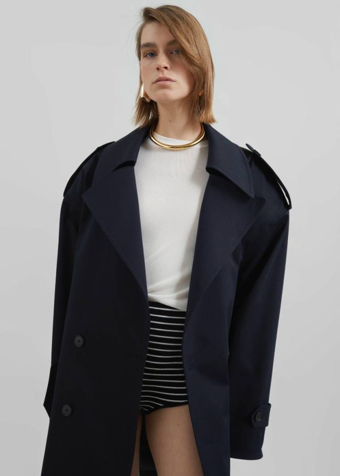 Women Blue Zurich Oversized Short Trench - Navy The Frankie Shop Outerwear