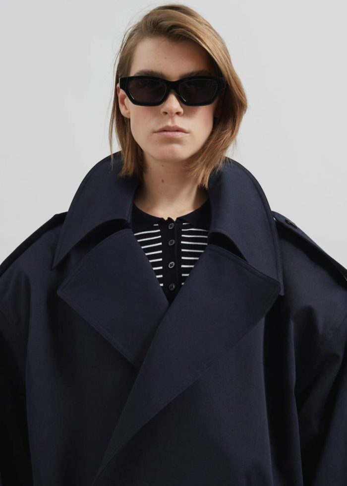 Women Blue Zurich Oversized Short Trench - Navy The Frankie Shop Outerwear