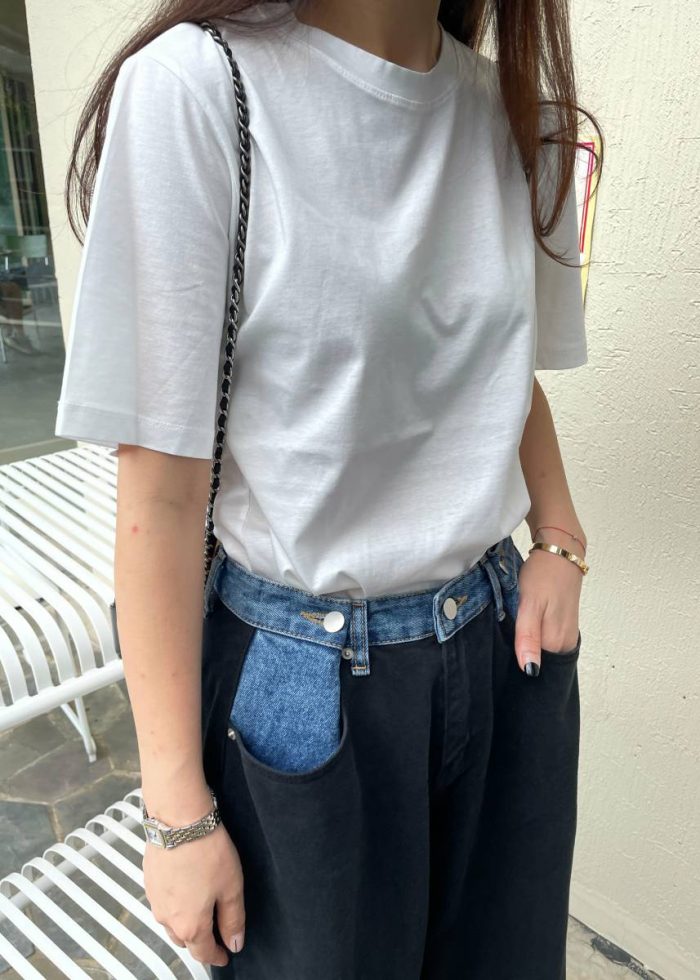 Women Bottoms Black The Frankie Shop Hayla Contrast Denim Pants - Black/Blue