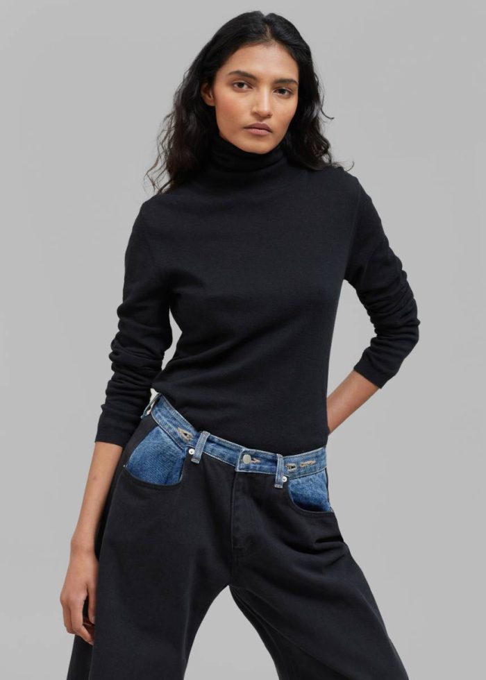 Women Bottoms Black The Frankie Shop Hayla Contrast Denim Pants - Black/Blue