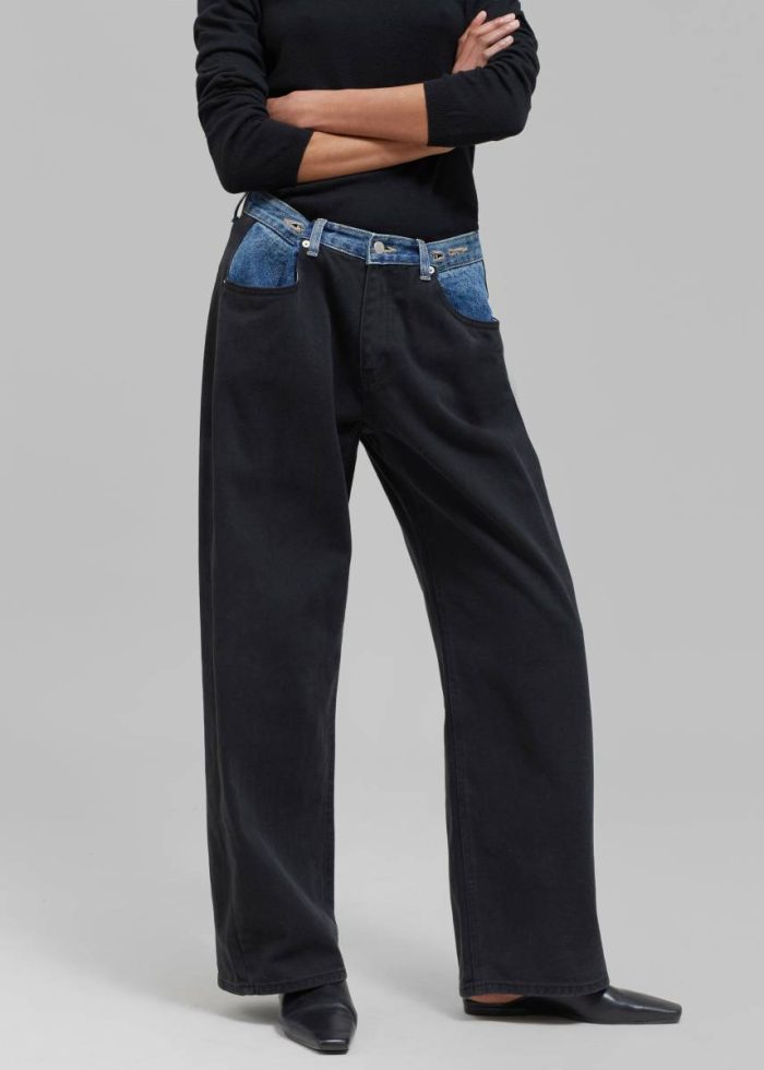 Women Bottoms Black The Frankie Shop Hayla Contrast Denim Pants - Black/Blue
