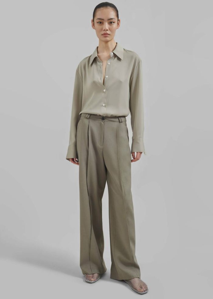 Women Bottoms Green Xia Side Belt Trousers - Khaki The Frankie Shop