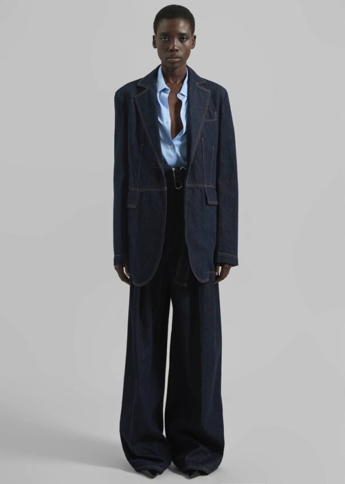 Women Bottoms The Frankie Shop Sportmax Blanc High-Waisted Wide-Leg Trousers - Navy Blue