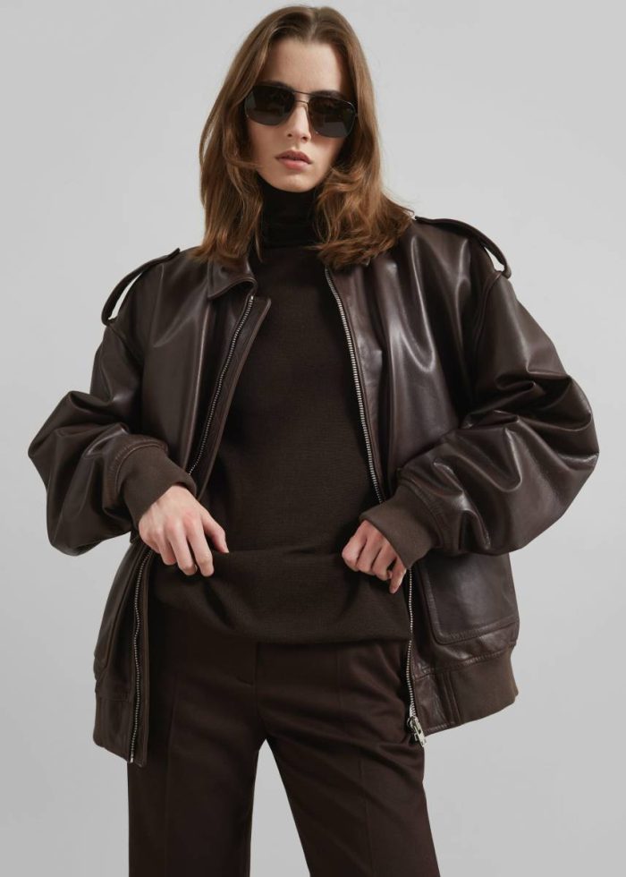 Women Brown The Frankie Shop Outerwear Viper Leather Jacket - Brown