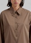 Women Brown Tops Tolu Shirt - Brown/White Pinstripe The Frankie Shop