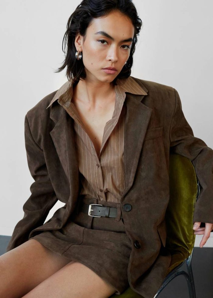 Women Brown Tops Tolu Shirt - Brown/White Pinstripe The Frankie Shop