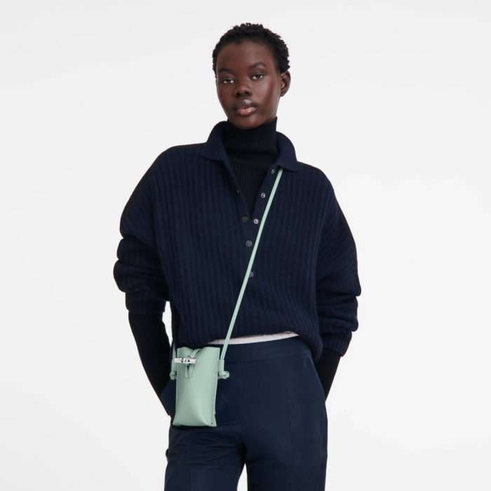 Women Celadon Phone Cases Longchamp Le Roseau Phone Case Celadon - Leather