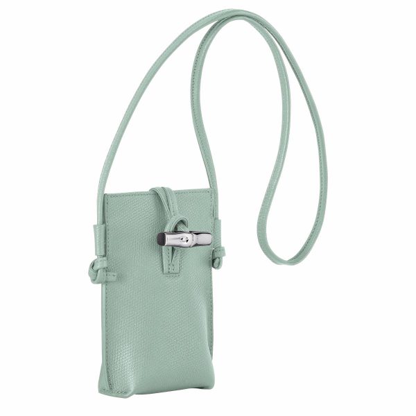 Women Celadon Phone Cases Longchamp Le Roseau Phone Case Celadon - Leather