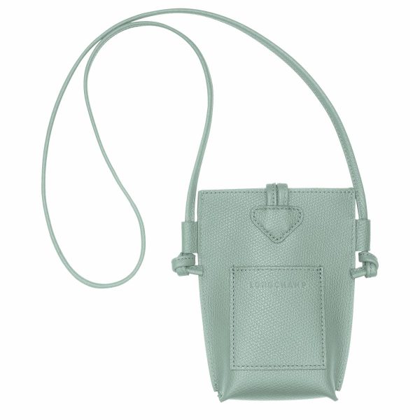 Women Celadon Phone Cases Longchamp Le Roseau Phone Case Celadon - Leather