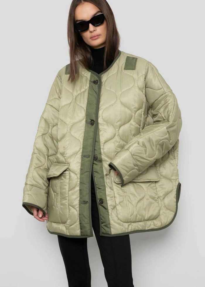 Women Green Teddy Quilted Jacket - Moss Green Outerwear The Frankie Shop