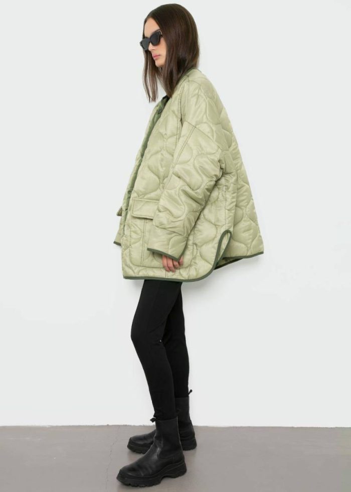 Women Green Teddy Quilted Jacket - Moss Green Outerwear The Frankie Shop
