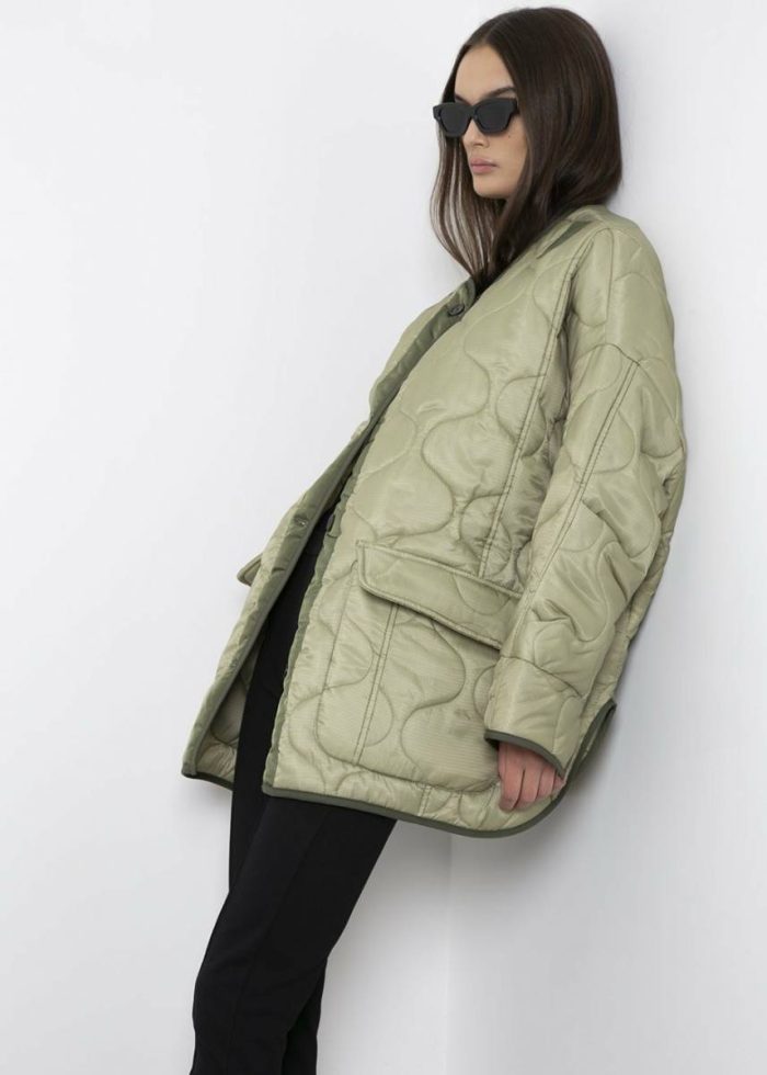 Women Green Teddy Quilted Jacket - Moss Green Outerwear The Frankie Shop