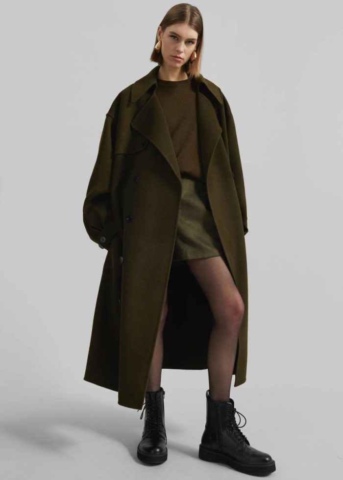 Women Green The Frankie Shop Mavis Long Coat - Khaki Outerwear