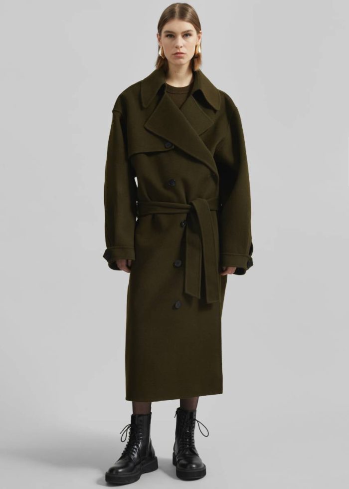 Women Green The Frankie Shop Mavis Long Coat - Khaki Outerwear