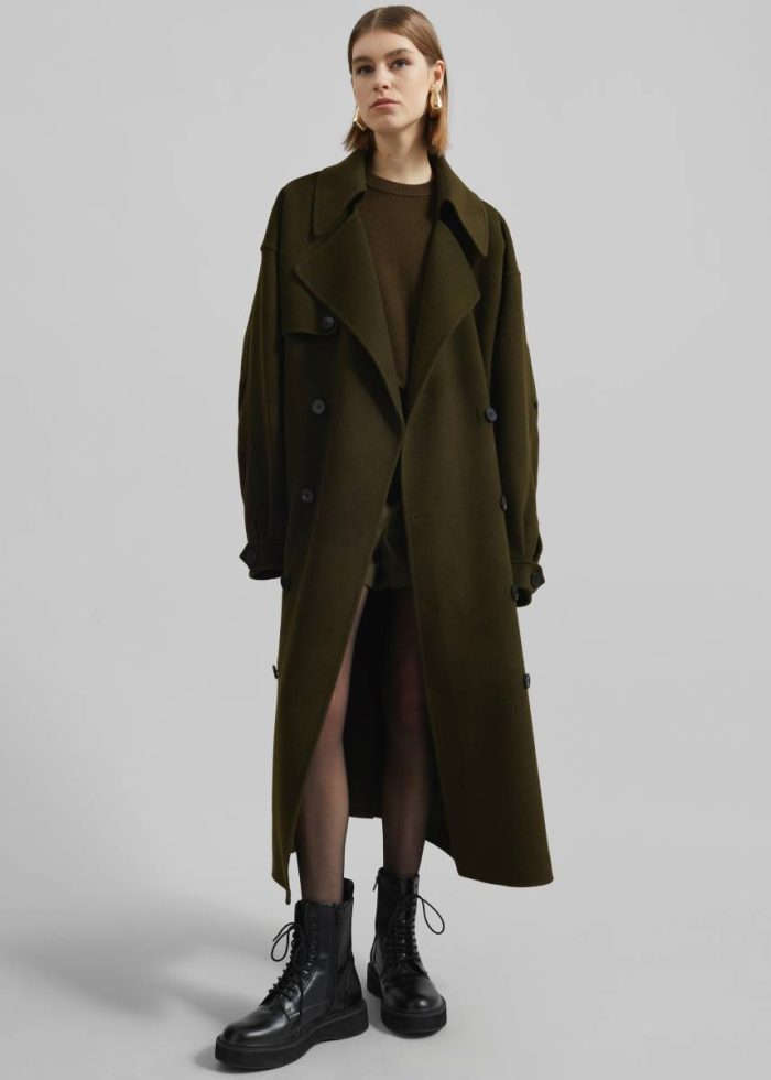 Women Green The Frankie Shop Mavis Long Coat - Khaki Outerwear