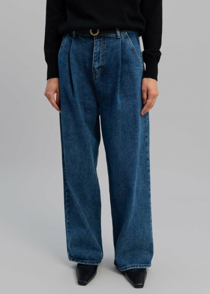 Women Isabella Denim Pants - Medium Wash Blue Bottoms The Frankie Shop