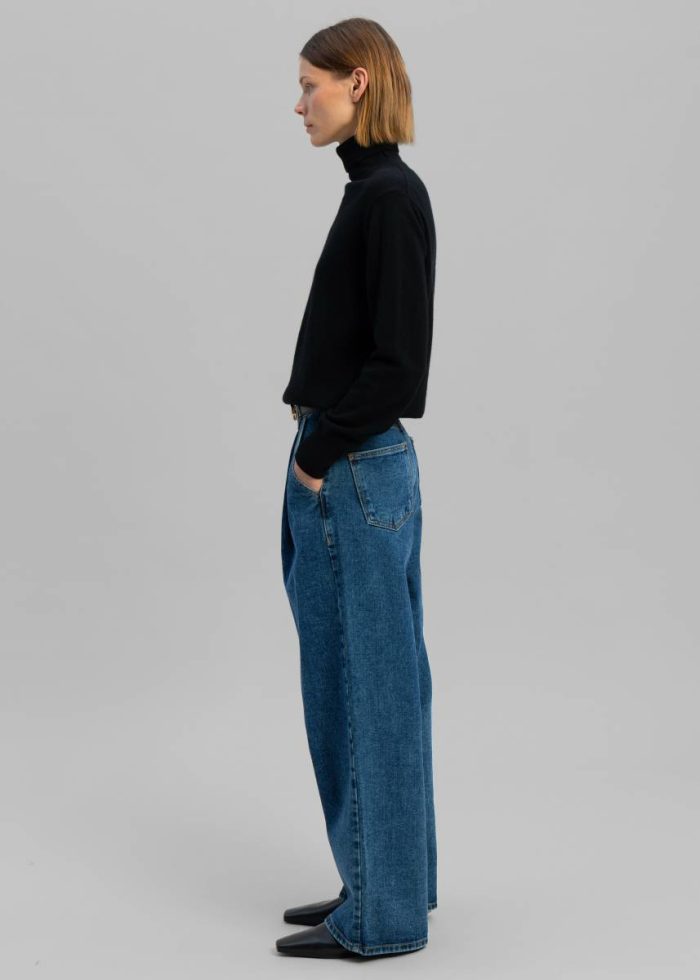 Women Isabella Denim Pants - Medium Wash Blue Bottoms The Frankie Shop