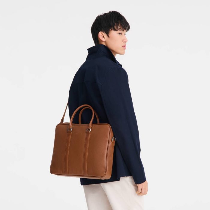 Women Le Foulonné S Briefcase Caramel - Leather Leather Bags Longchamp Caramel