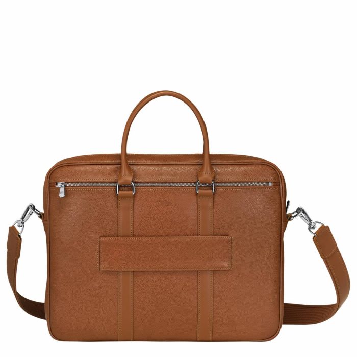 Women Le Foulonné S Briefcase Caramel - Leather Leather Bags Longchamp Caramel