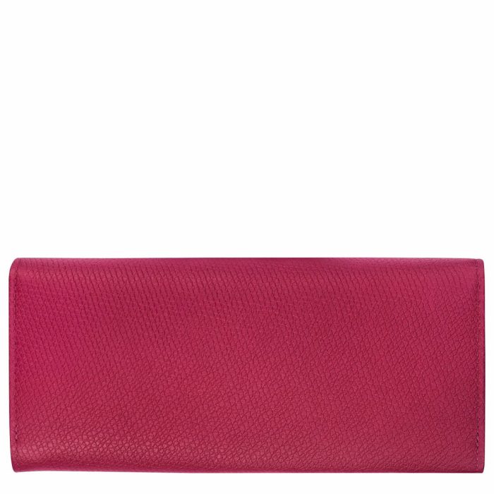 Women Le Roseau Flap Wallet Beetroot - Leather Longchamp Beetroot Leather Wallets