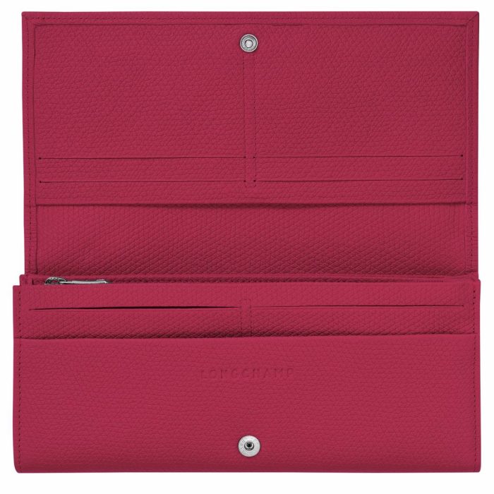 Women Le Roseau Flap Wallet Beetroot - Leather Longchamp Beetroot Leather Wallets