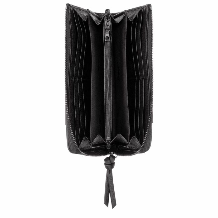 Women Leather Wallets Black Longchamp 3D Zip Around Wallet Black - Leather