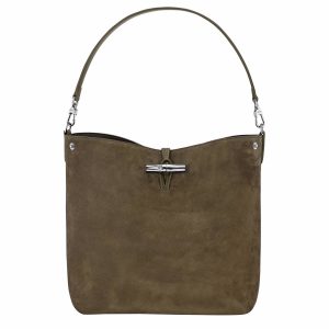 Women Longchamp Olive Le Roseau M Hobo Bag Olive - Leather Leather Bags
