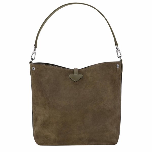 Women Longchamp Olive Le Roseau M Hobo Bag Olive - Leather Leather Bags