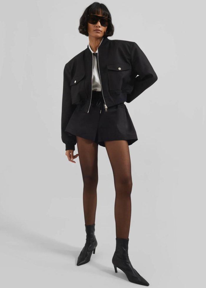 Women Outerwear Black Pomona Crop Bomber Jacket - Black The Frankie Shop