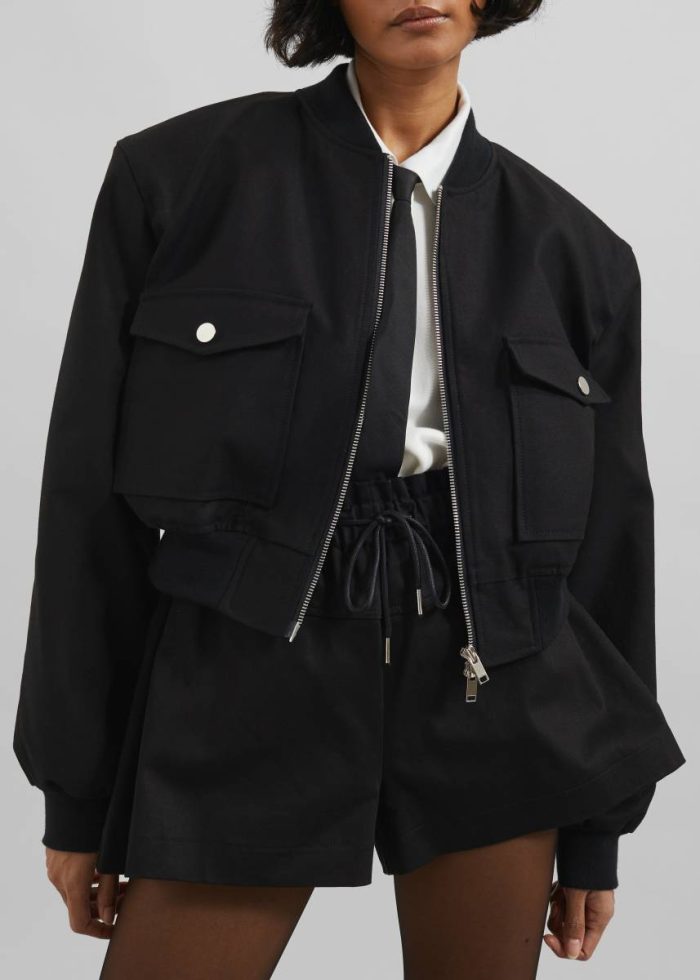 Women Outerwear Black Pomona Crop Bomber Jacket - Black The Frankie Shop