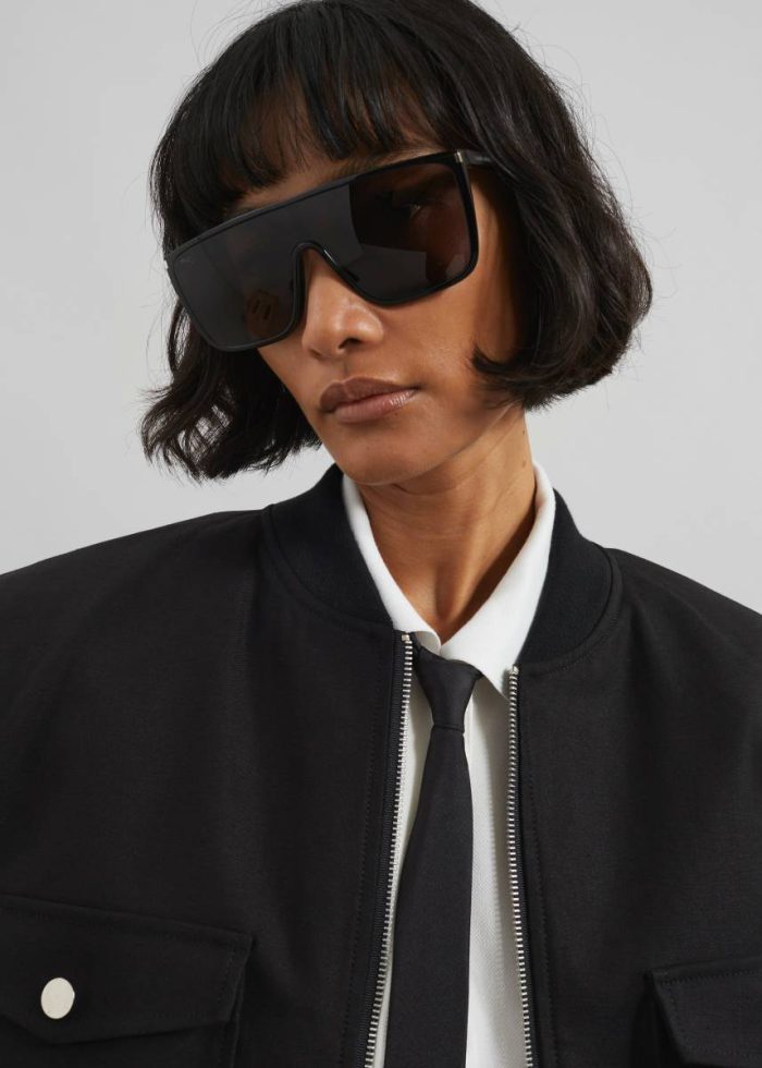 Women Outerwear Black Pomona Crop Bomber Jacket - Black The Frankie Shop
