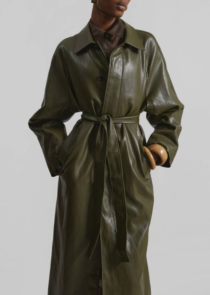 Women Outerwear Skane Faux Leather Trench - Khaki The Frankie Shop Green