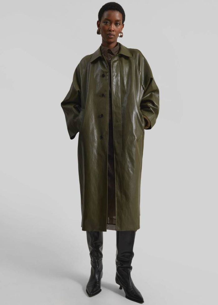 Women Outerwear Skane Faux Leather Trench - Khaki The Frankie Shop Green